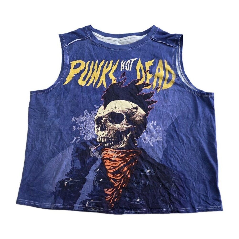 Punks Not Dead Tank Top Mens 2XL Purple Skull Graphic Biker Stretch Unbranded